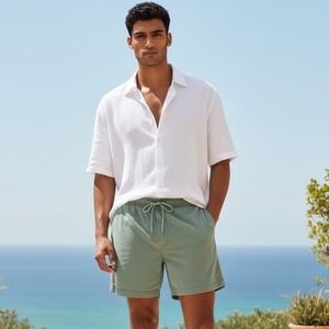 American Eagle Mens Flex Shorts Green Elastic Drawstring Lyocell Cotton Size M